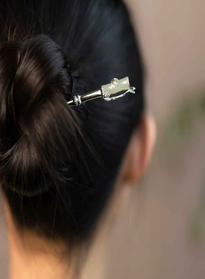 vinsiora Bamboo-Shaped Hairpin Silver Plated with Synthetic Turquoise Chinese Style Elegant Vintage Women Hair Accessory for Hanfu and Daily Wear - Image 3