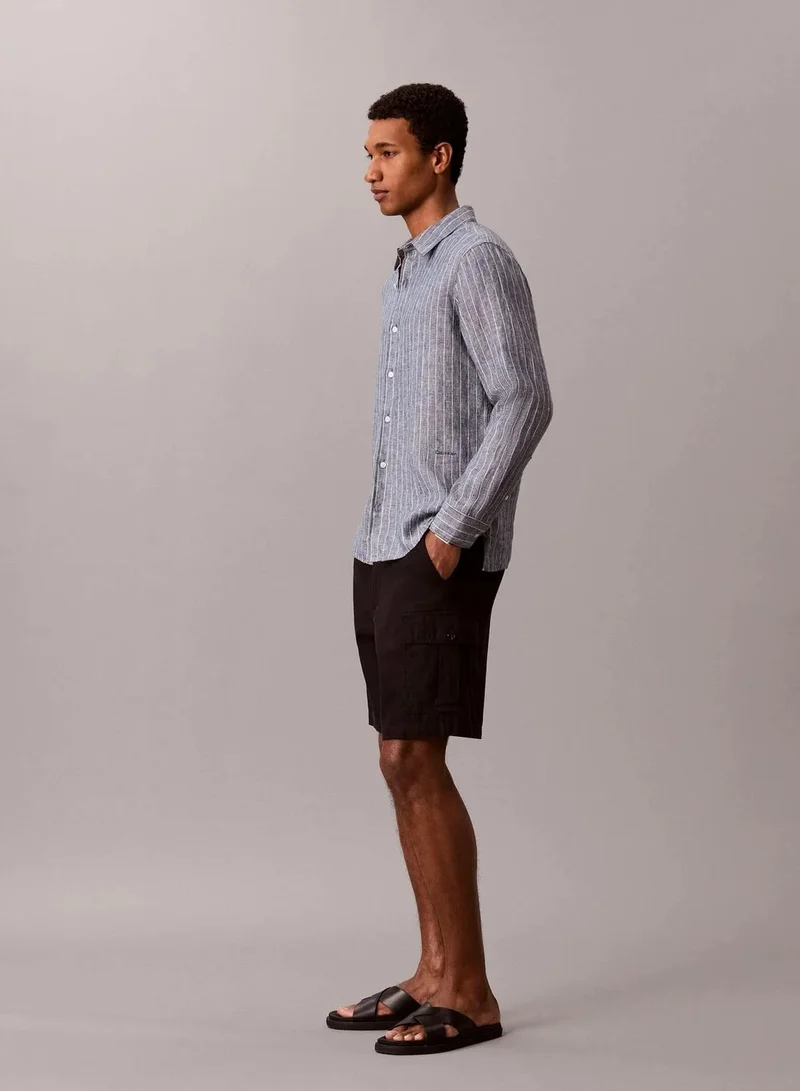 Calvin Klein Navy Stone Yarn-Dyed Pinstripe Linen Shirt for Men | Best Price UAE