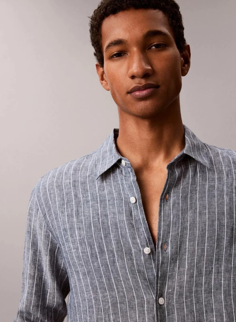 Calvin Klein Navy Stone Yarn-Dyed Pinstripe Linen Shirt for Men | Best Price UAE