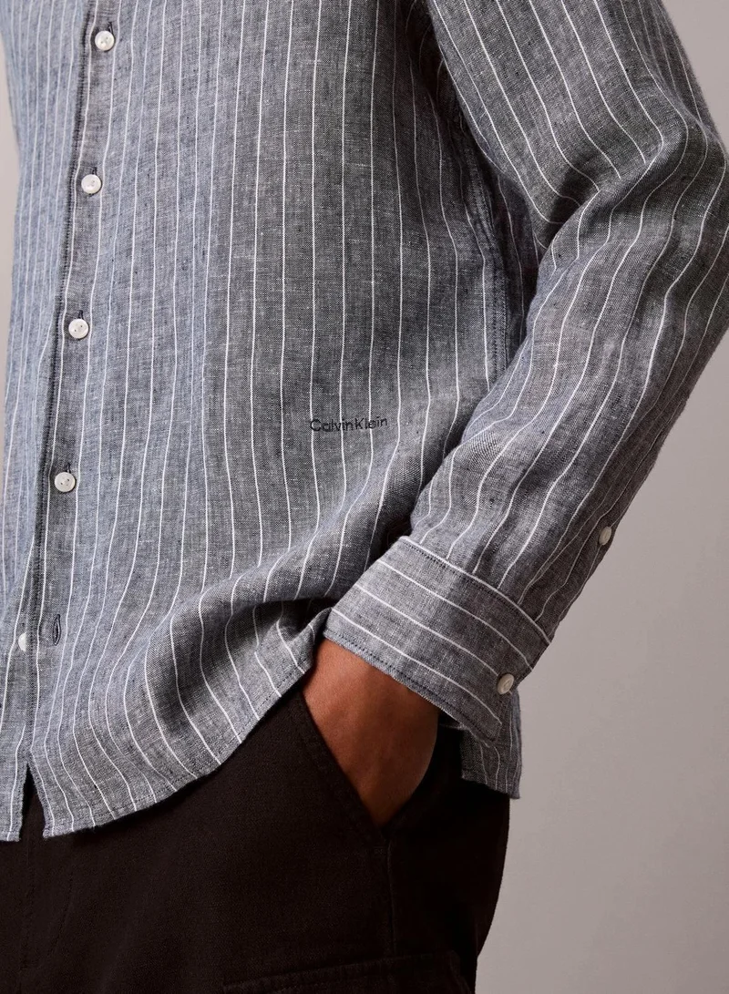 Calvin Klein Navy Stone Yarn-Dyed Pinstripe Linen Shirt for Men | Best Price UAE