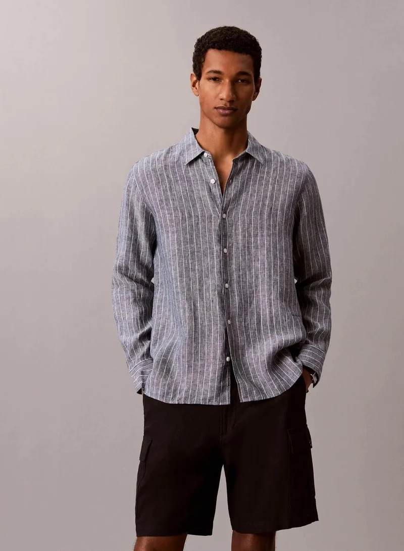 Calvin Klein Yarn-Dyed Pinstripe Linen Shirt