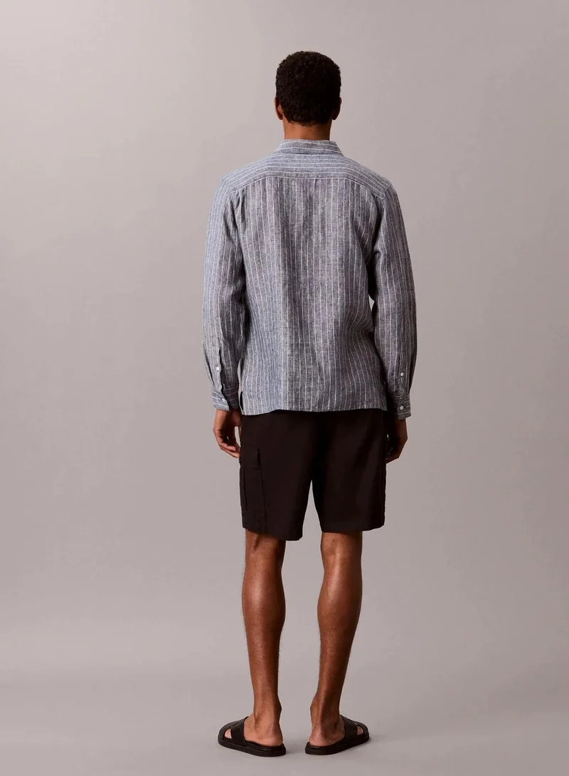 Calvin Klein Yarn-Dyed Pinstripe Linen Shirt