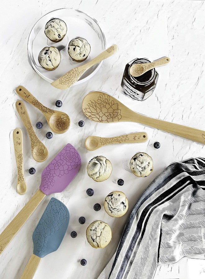 Talisman Designs Silicone Spatula & Laser Etched Beechwood Handle | Succulent Design | Cute & Functional Kitchen Tool | Natural Wooden Decorative Spatula - Image 4