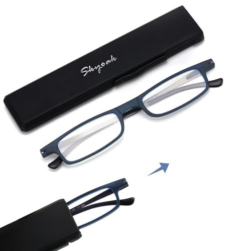 SKYOAK Ultra thin Lightweight Folding Reading Glasses Women Men TR90 Blue Light Blocking Anti UV/Eyestrain Foldable Compact Computer Readers Portable Unique Stretchable Slim Flat case Blue +1.75 - Image 1