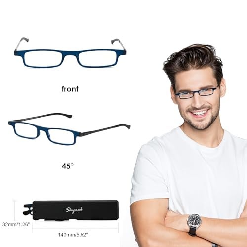 SKYOAK Ultra thin Lightweight Folding Reading Glasses Women Men TR90 Blue Light Blocking Anti UV/Eyestrain Foldable Compact Computer Readers Portable Unique Stretchable Slim Flat case Blue +1.75 - Image 3