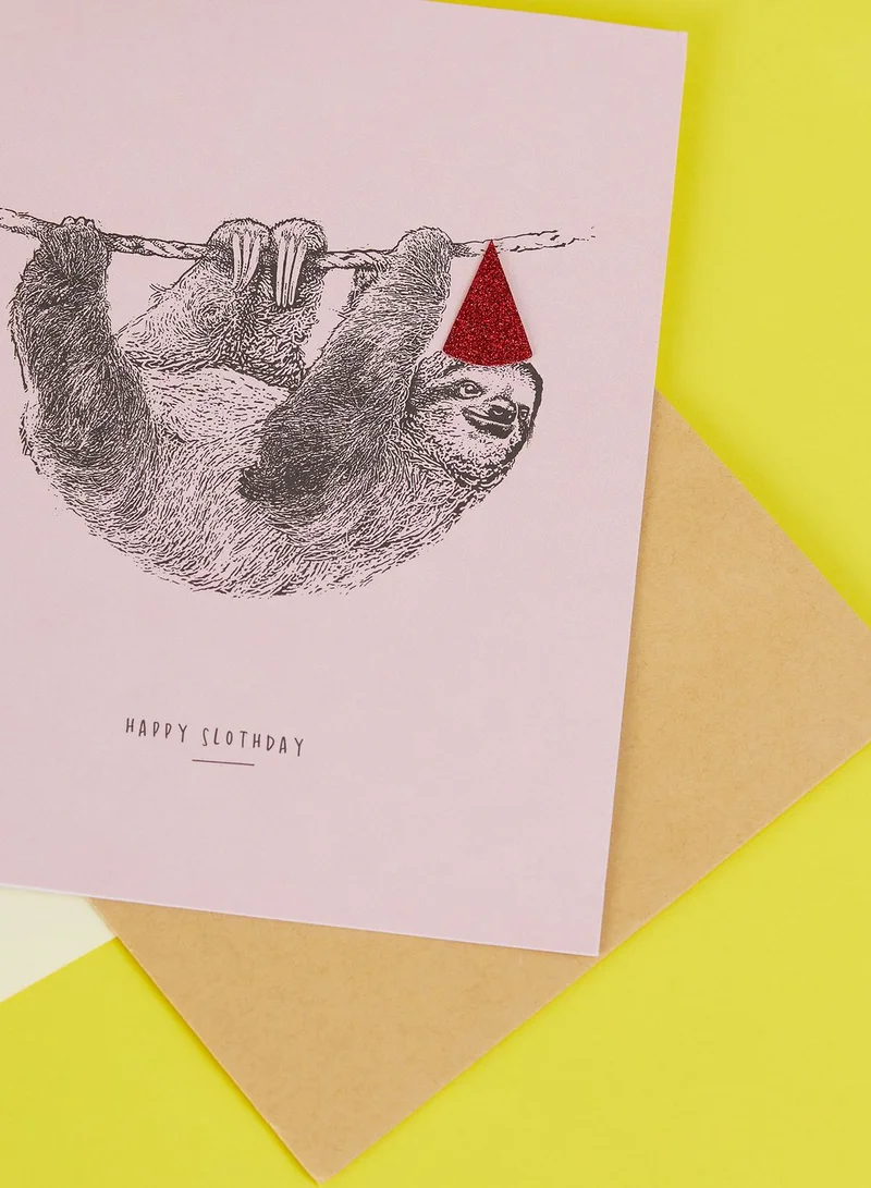Typo Glitter Hat Sloth Nice Birthday Card