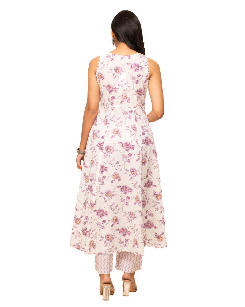 FIORRA Women's White Cotton A-line Kurta with Pant and Dupatta SET0128 - Image 3