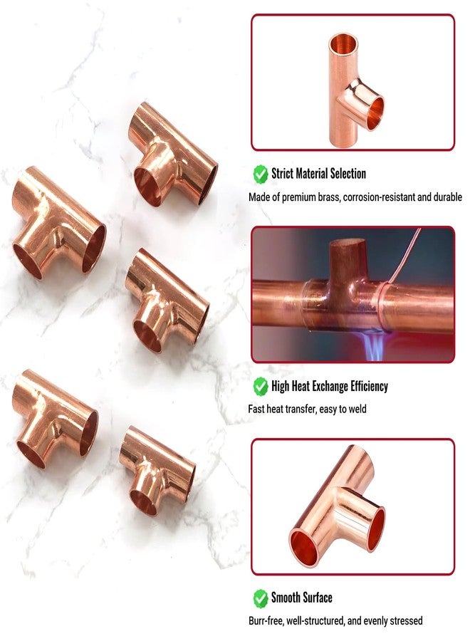 ZOWZEA 1/4" Copper Tee,Copper Three-Way Fitting Welding Joint, Sweat Solder Connection for Residential and Commercial Plumbing, HVAC Air Conditioning Systems (5 Pack) - Image 4