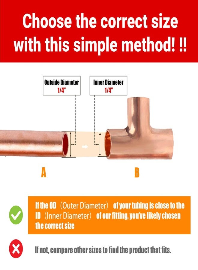 ZOWZEA 1/4" Copper Tee,Copper Three-Way Fitting Welding Joint, Sweat Solder Connection for Residential and Commercial Plumbing, HVAC Air Conditioning Systems (5 Pack) - Image 3