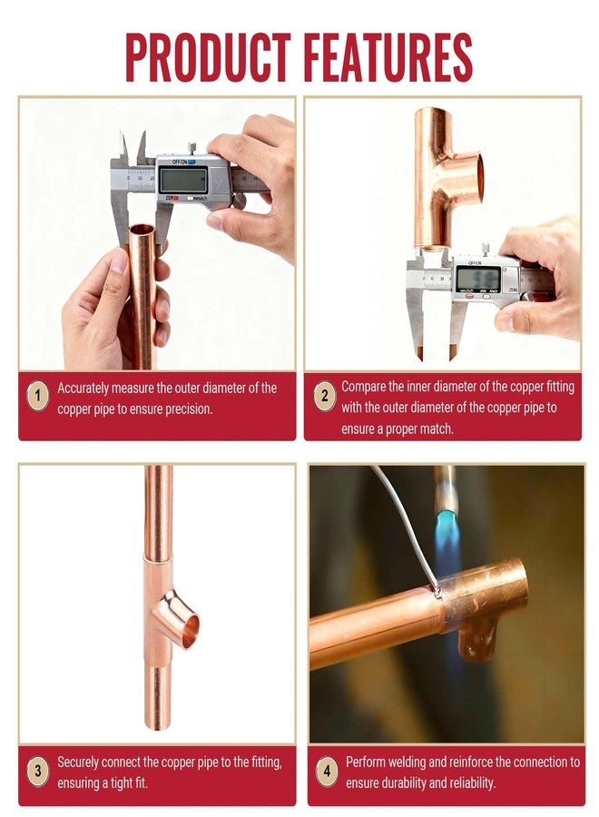 ZOWZEA 1/4" Copper Tee,Copper Three-Way Fitting Welding Joint, Sweat Solder Connection for Residential and Commercial Plumbing, HVAC Air Conditioning Systems (5 Pack) - Image 5