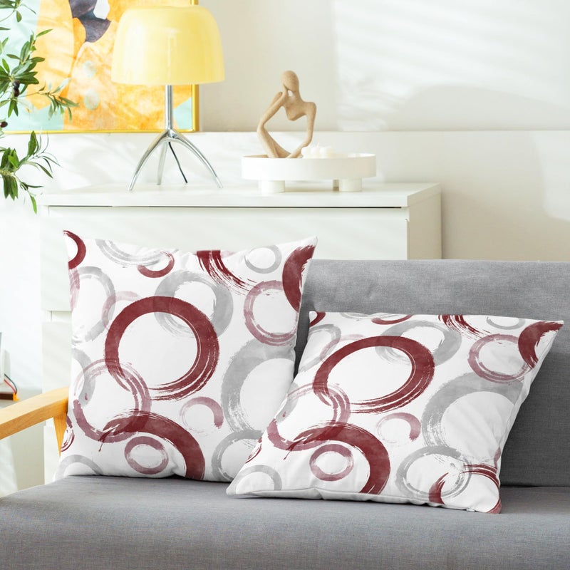 CaliTime CaliTime Throw Pillow Cases Pack of 2 Cozy Fleece Ink and Wash Geometric Circles Rings Decorative Cushion Covers for Couch Bed Sofa Farmhouse Decoration 16 X 16 Inches Burgundy Grey  - Image 2