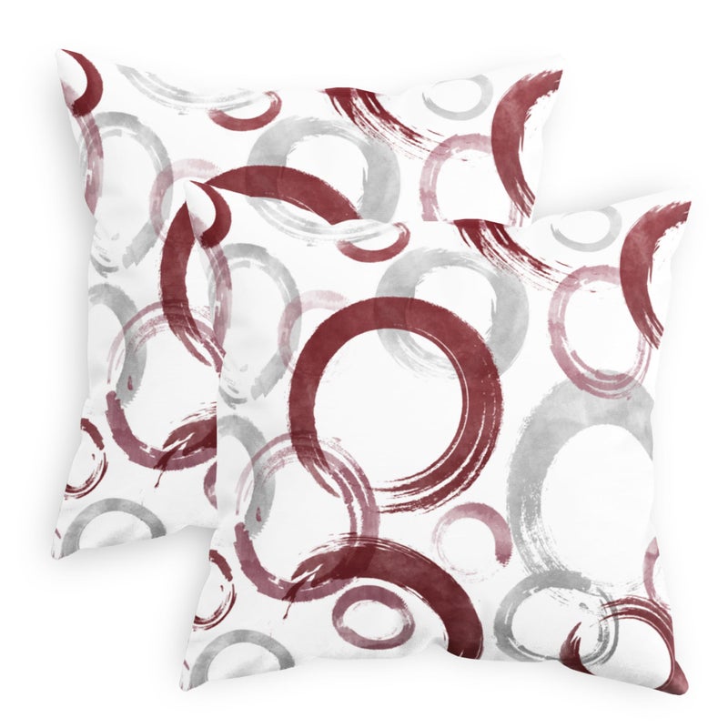 CaliTime CaliTime Throw Pillow Cases Pack of 2 Cozy Fleece Ink and Wash Geometric Circles Rings Decorative Cushion Covers for Couch Bed Sofa Farmhouse Decoration 16 X 16 Inches Burgundy Grey  - Image 1