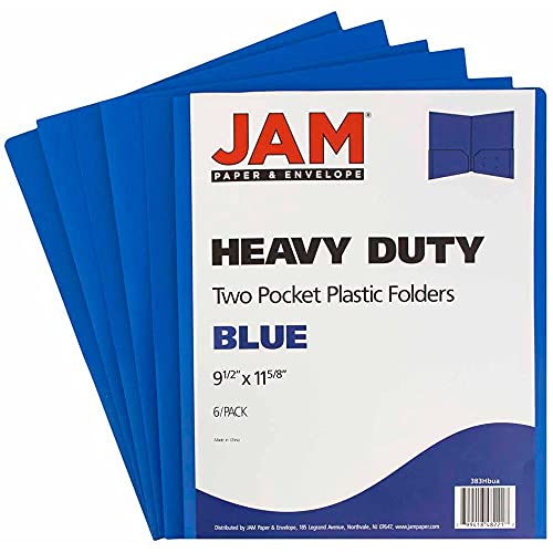 JAM PAPER Heavy Duty Plastic Two Pocket Extra Tough School Folders - Blue - 6/Pack - Image 2