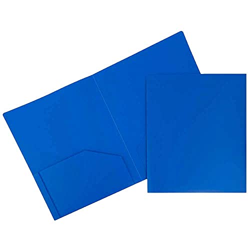 JAM PAPER Heavy Duty Plastic Two Pocket Extra Tough School Folders - Blue - 6/Pack - Image 1
