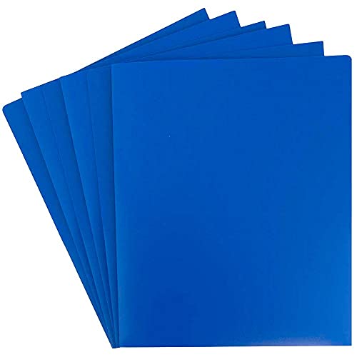 JAM PAPER Heavy Duty Plastic Two Pocket Extra Tough School Folders - Blue - 6/Pack - Image 3