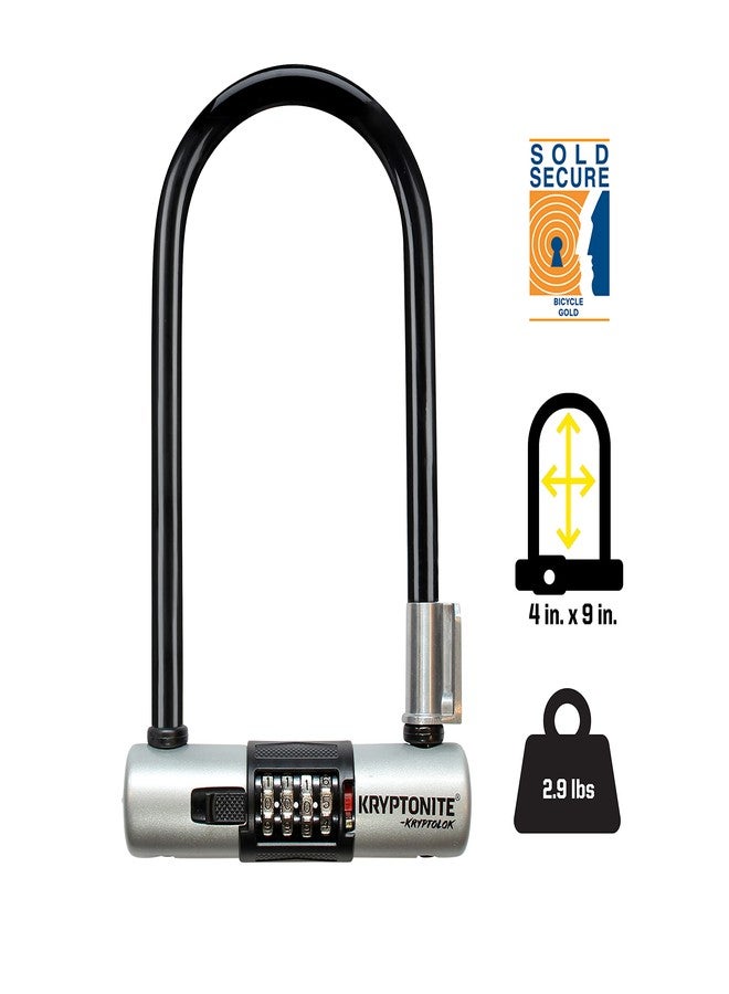 Kryptonite KryptoLok Combo Bike U-Lock, Anti-Theft Security, 12.7mm Steel Shackle, 4-Digit Resettable Combination, U-Shape, Black - Image 3