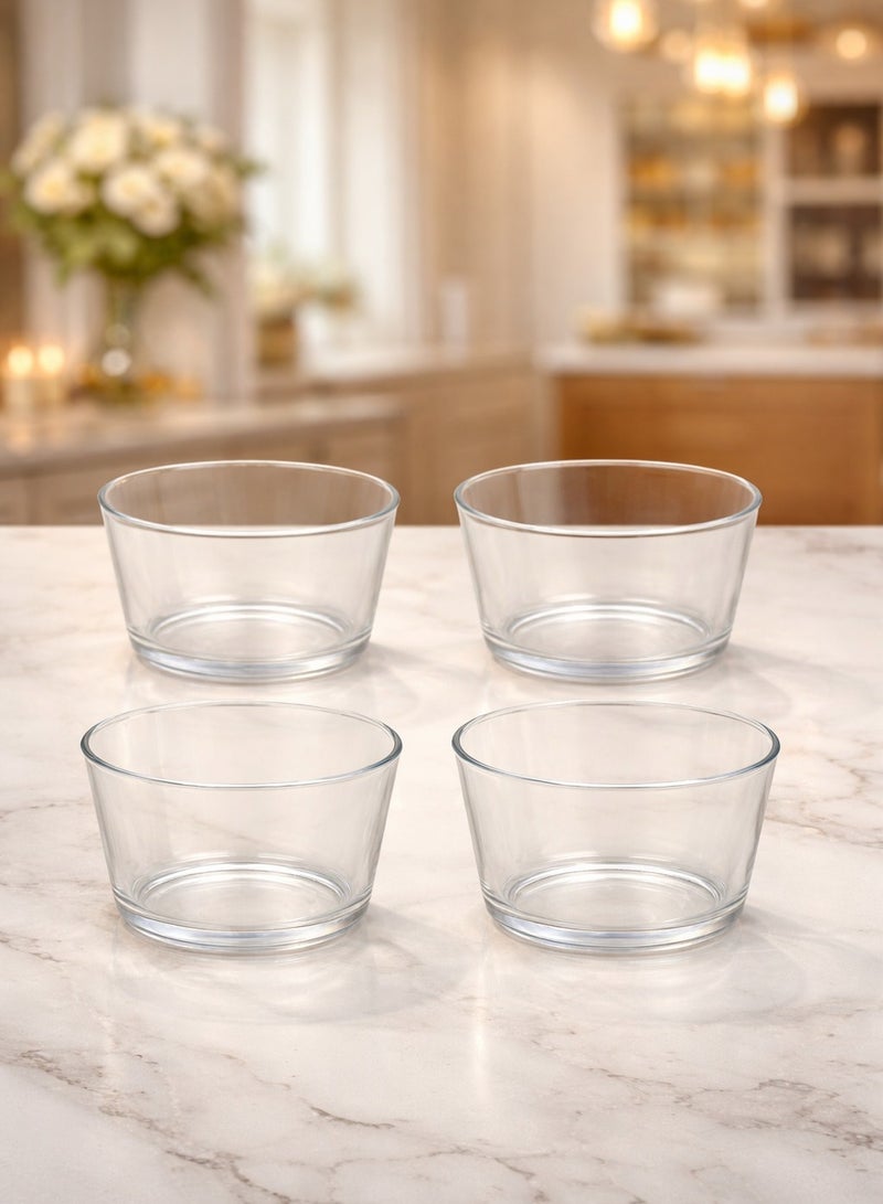 Set of 4 Clear Glass Dessert Bowls – Flared Design, Multi-Purpose Serving Cups for Desserts, Dips & Drinks - Image 1