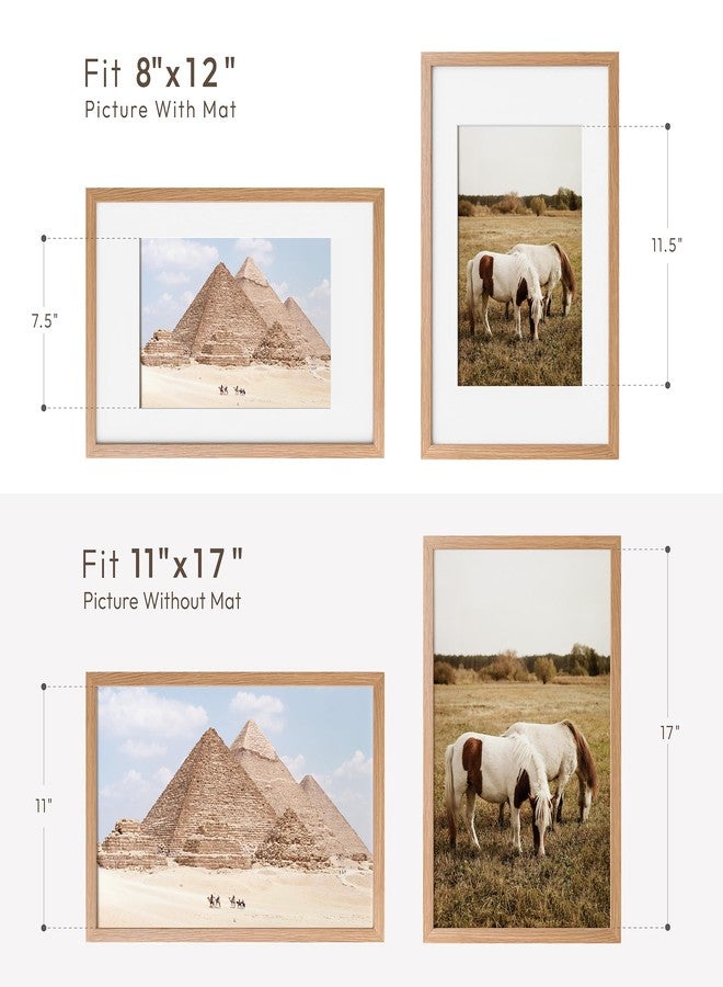 wallwisy 11x17 Oak Picture Frame, Solid Oak 11x17 Poster Frame with Mat to 8x12(Openning Size is 7.5x11.5), Natural Wood 17x11 Frames for Wall, Set of 1 - Image 3