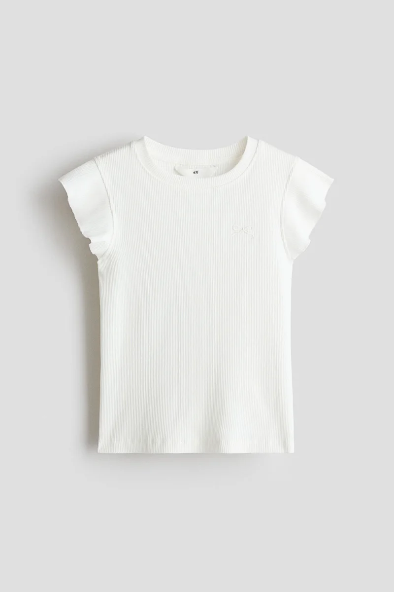 H&M Ribbed flutter-sleeved top