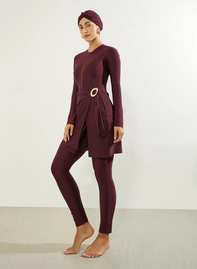 Styli Pack of 3 -  Raglan Full Sleeve Wet Suit with Half Zip, Wrap Skirt and Cap Burkini Set