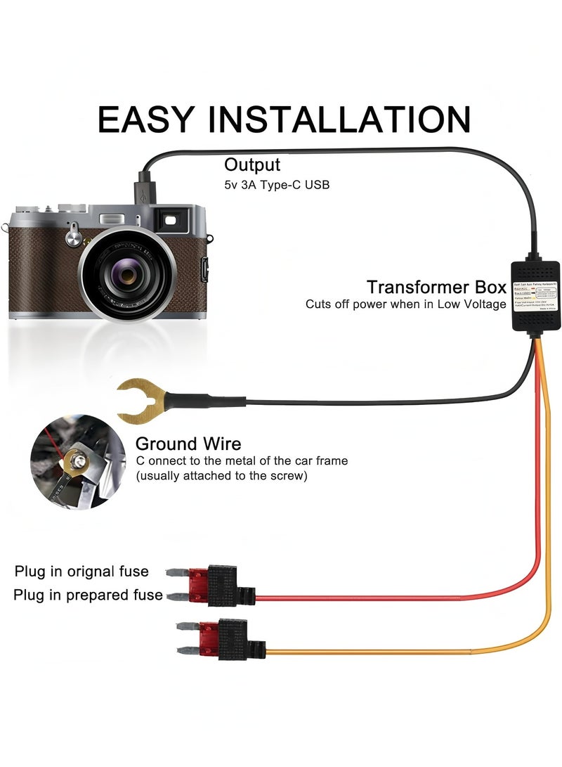 أبلينم طقم أسلاك صلبة لكاميرا لوحة القيادة بطول 10 أقدام - كابل حماية متين لشاشة ركن السيارة مع حماية من الجهد المنخفض، كابل شاحن سيارة محمول 5 فولت/2 أمبير لجهاز تسجيل الفيديو الرقمي، ونظام تحديد المواقع العالمي (GPS)، وكاشف الرادار، ومجموعة عالمية منحنية من النوع C (12-30 فولت) - Image 5
