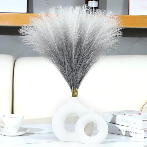 Ureymx Faux Pampas Grass Decor 177 Inch 30pcs Pompas Grass Flower Arrangement and Vase Filler Artificial Pampas Grass Short Decor for Boho Home Wedding Decoration Gradient Grey - Image 1