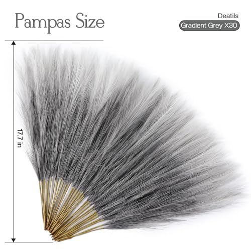 Ureymx Faux Pampas Grass Decor 177 Inch 30pcs Pompas Grass Flower Arrangement and Vase Filler Artificial Pampas Grass Short Decor for Boho Home Wedding Decoration Gradient Grey - Image 3