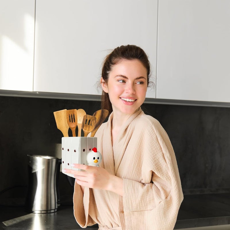 Sixdrop Chicken Utensil Holder | Rooster Kitchen Crock Storage | Stuff Print Accessories Decoration | Cute Chicken Gifts for Women | Gallina Pollo Animal Rooster Decor | Countertop Chick Stuff Vase - Image 3