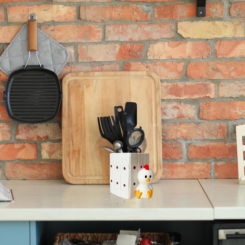 Sixdrop Chicken Utensil Holder | Rooster Kitchen Crock Storage | Stuff Print Accessories Decoration | Cute Chicken Gifts for Women | Gallina Pollo Animal Rooster Decor | Countertop Chick Stuff Vase - Image 2