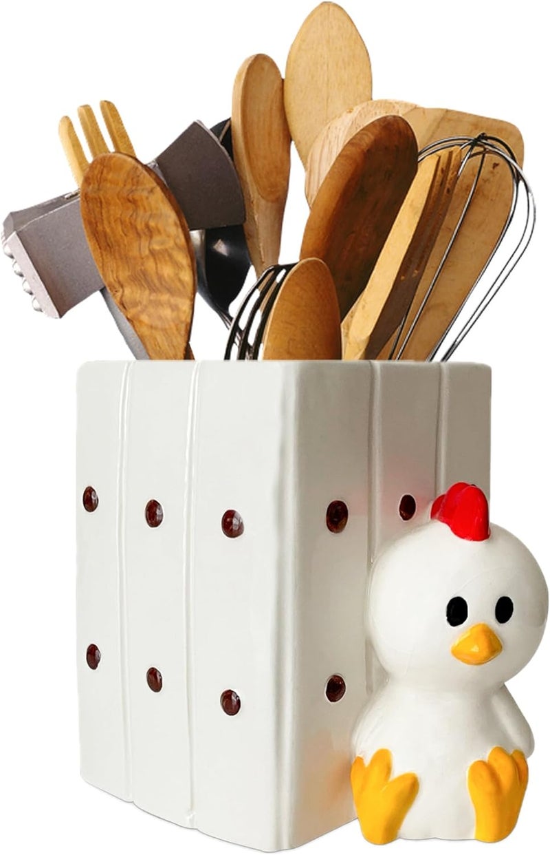 Sixdrop Chicken Utensil Holder | Rooster Kitchen Crock Storage | Stuff Print Accessories Decoration | Cute Chicken Gifts for Women | Gallina Pollo Animal Rooster Decor | Countertop Chick Stuff Vase - Image 1