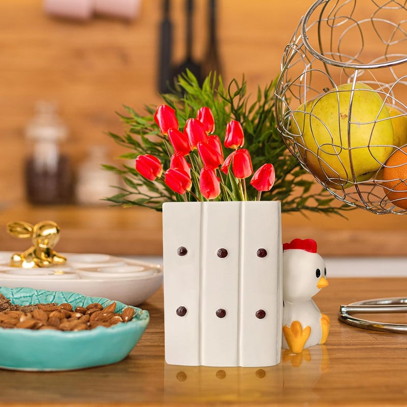 Sixdrop Chicken Utensil Holder | Rooster Kitchen Crock Storage | Stuff Print Accessories Decoration | Cute Chicken Gifts for Women | Gallina Pollo Animal Rooster Decor | Countertop Chick Stuff Vase - Image 5