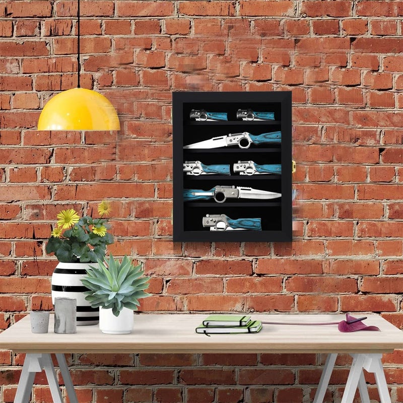 Grintus Pocket Knife Display Case Knife Collection Display Box for Wall Folding Knife Cabinet with Uv Protection Acrylic Lockable Black - Image 5
