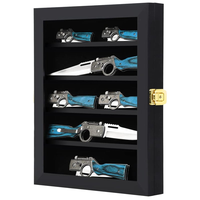 Grintus Pocket Knife Display Case Knife Collection Display Box for Wall Folding Knife Cabinet with Uv Protection Acrylic Lockable Black - Image 1