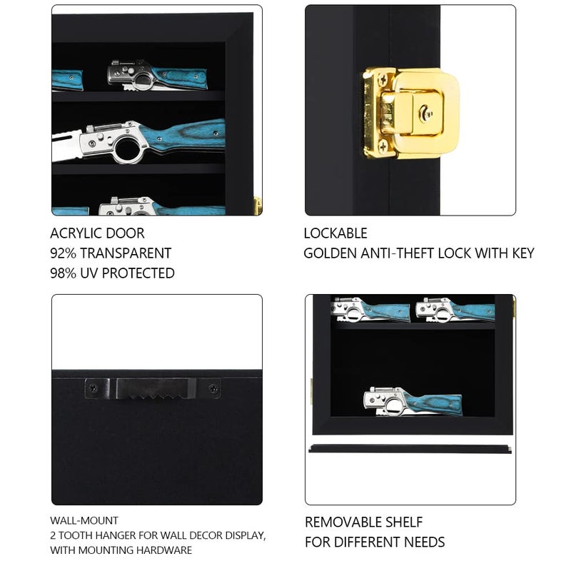 Grintus Pocket Knife Display Case Knife Collection Display Box for Wall Folding Knife Cabinet with Uv Protection Acrylic Lockable Black - Image 4
