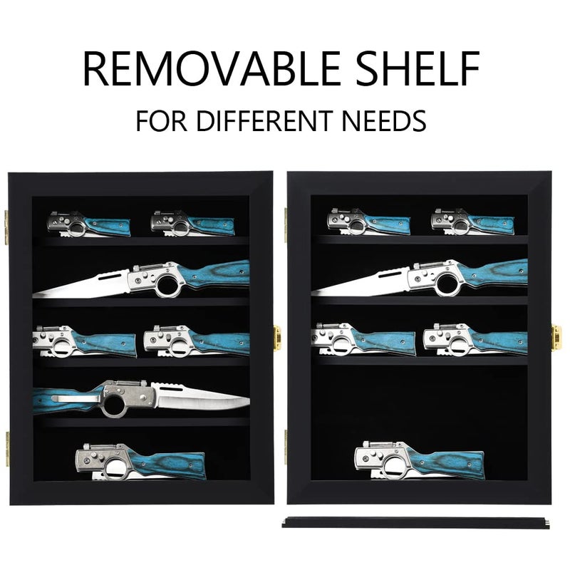 Grintus Pocket Knife Display Case Knife Collection Display Box for Wall Folding Knife Cabinet with Uv Protection Acrylic Lockable Black - Image 3