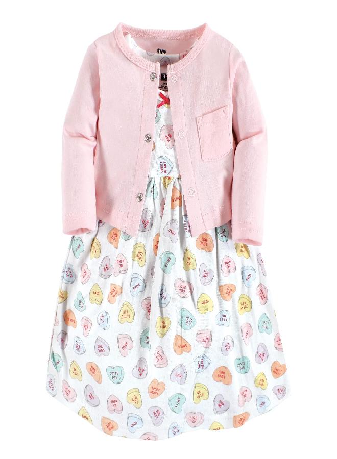 hudson baby Hudson Baby Infant Girl Cotton Dress and Cardigan Set Be Mine Valentine, 6-9 Months  - Image 1
