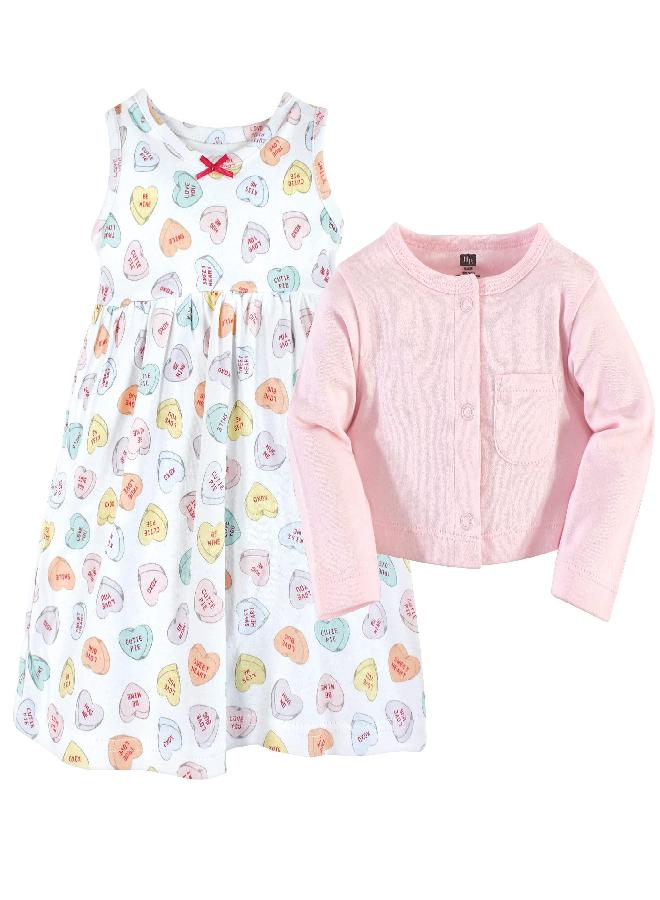 hudson baby Hudson Baby Infant Girl Cotton Dress and Cardigan Set Be Mine Valentine, 6-9 Months  - Image 3