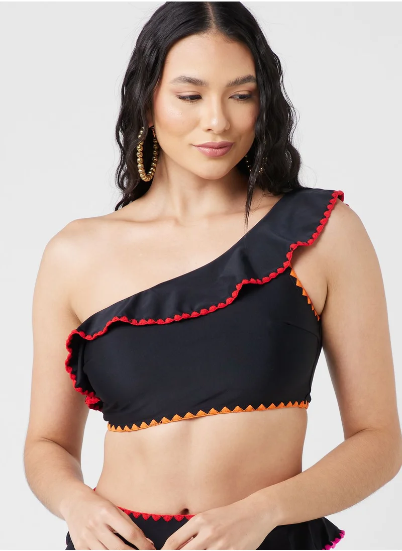 Never fully Dressed One Shoulder Ruffle Bikini Top