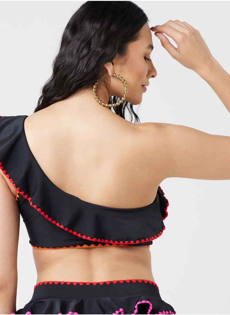 Never fully Dressed One Shoulder Ruffle Bikini Top