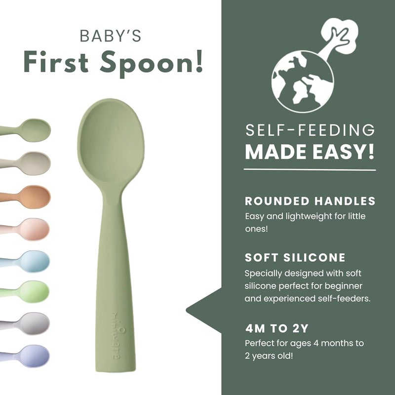Miniware Silicone Baby Spoon for Training - BPA Free Baby Utensils - Baby Spoons Self Feeding 6 Months | 100% Food Grade Silicone - Modern & Dishwasher Safe Toddler | Dishwasher Safe (Pistachio & Oat) - Image 2