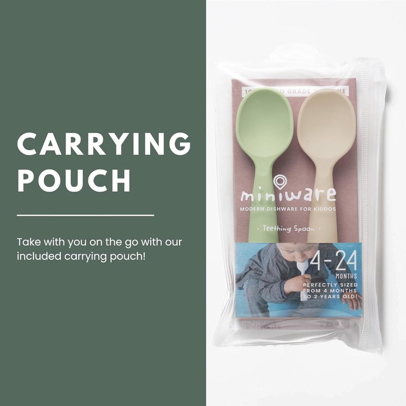 Miniware Silicone Baby Spoon for Training - BPA Free Baby Utensils - Baby Spoons Self Feeding 6 Months | 100% Food Grade Silicone - Modern & Dishwasher Safe Toddler | Dishwasher Safe (Pistachio & Oat) - Image 4