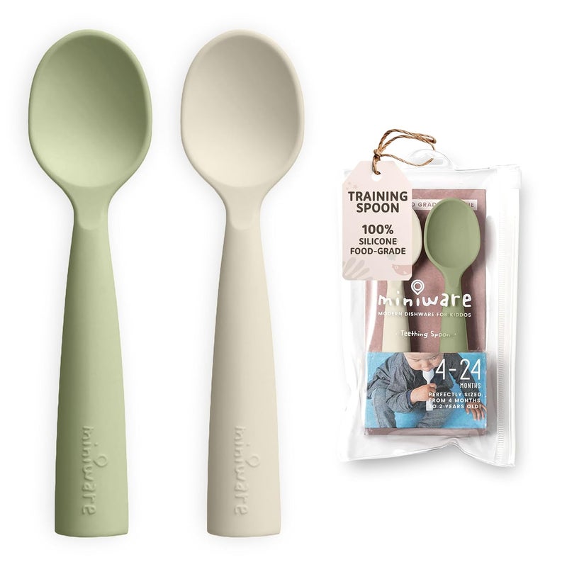 Miniware Silicone Baby Spoon for Training - BPA Free Baby Utensils - Baby Spoons Self Feeding 6 Months | 100% Food Grade Silicone - Modern & Dishwasher Safe Toddler | Dishwasher Safe (Pistachio & Oat) - Image 1