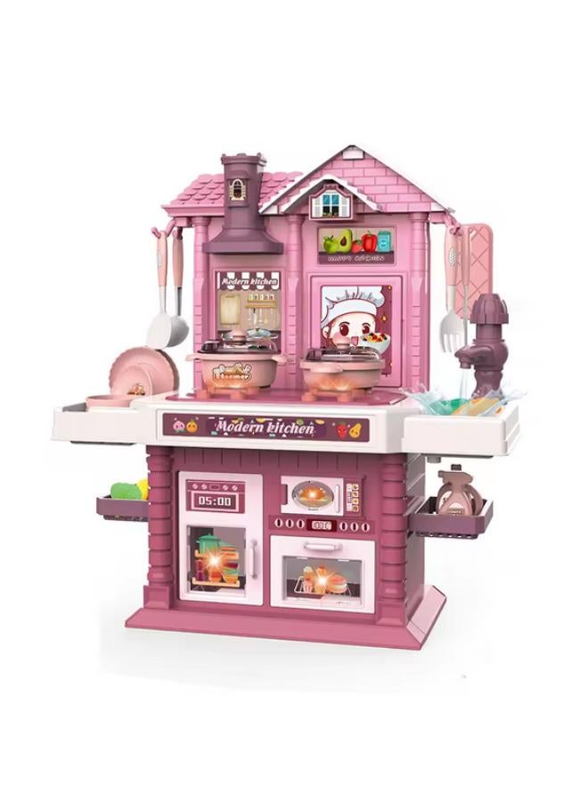 Mini Kitchen Set for Kids Girls, Play Food, Play Sink, Kitchen Accessories, Realistic Sounds Lights and Running Water, Pretend Role Playset Cooking Toys for Girls 38*35*15 CM