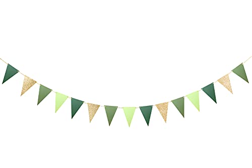 Letjolt Green Triangle Banner Decoration Golden Greenery Party Supplies Bunting Signs for Birthday Nursery Anniversary Decoration Graduation Flags 15 pcs 10 Feet - Image 3