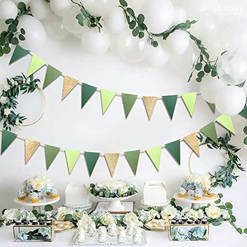 Letjolt Green Triangle Banner Decoration Golden Greenery Party Supplies Bunting Signs for Birthday Nursery Anniversary Decoration Graduation Flags 15 pcs 10 Feet - Image 5