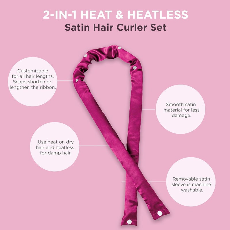 Conair 2in1 Heat  Heatless Hair Curler  HeatHeatless Curling Set Includes Satin Curling Ribbon Claw Clip 2 Scrunchies USB Cord and Satin Pouch - Image 3