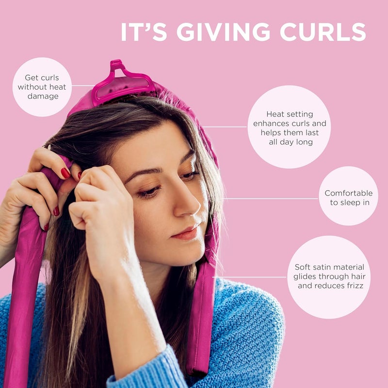 Conair 2in1 Heat  Heatless Hair Curler  HeatHeatless Curling Set Includes Satin Curling Ribbon Claw Clip 2 Scrunchies USB Cord and Satin Pouch - Image 2
