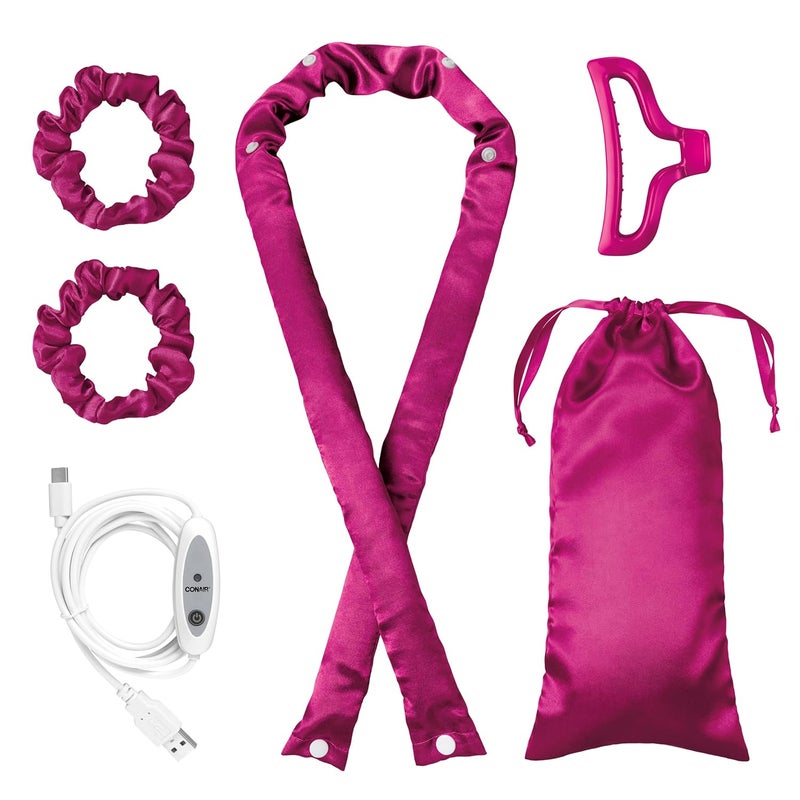 Conair 2in1 Heat  Heatless Hair Curler  HeatHeatless Curling Set Includes Satin Curling Ribbon Claw Clip 2 Scrunchies USB Cord and Satin Pouch - Image 1