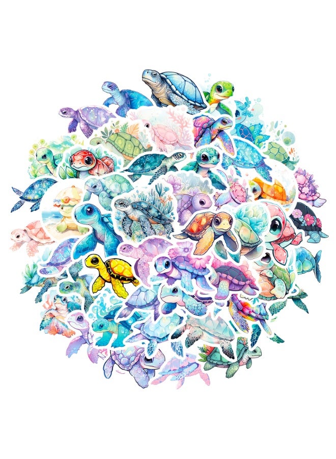 NIBEMINENT 50 Pcs Blue Ocean Turtle Deco Kit Waterproof Stickers, High Definition Printing Bright Colors, Suitable for Laptop Skateboard Luggage Water Bottle Guitar DIY - Image 1