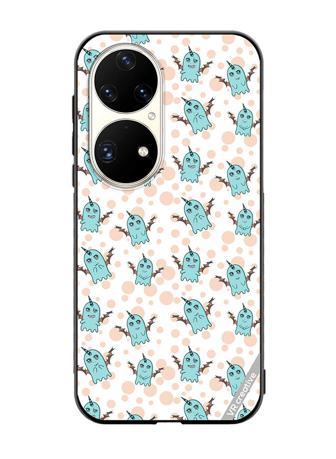 VR CREATIVE Protective Case Cover For Huawei P50 Pro White Background, Pattern Cute Blue Monsters, Emotions Stickers Design Multicolour - Image 1